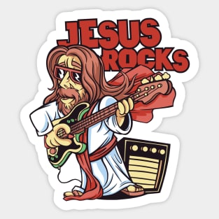 Funny Jesus Rocks with Bass Guitar Sticker